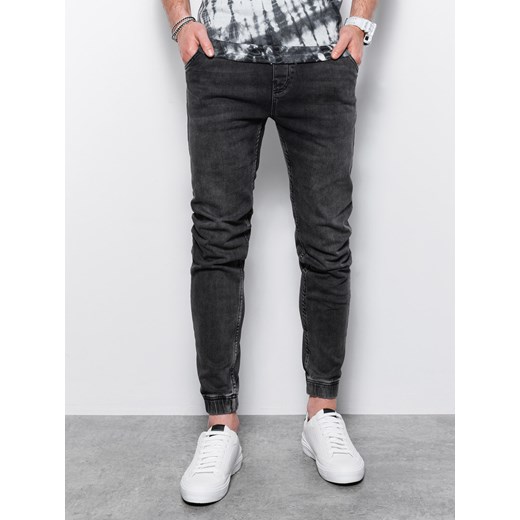 Spodnie męskie jeansowe joggery - czarne P907 XL ombre promocyjna cena