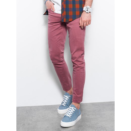 Spodnie męskie chinosy SLIM FIT - jasnobordowe P1059 ze sklepu ombre w kategorii Spodnie męskie - zdjęcie 176289032
