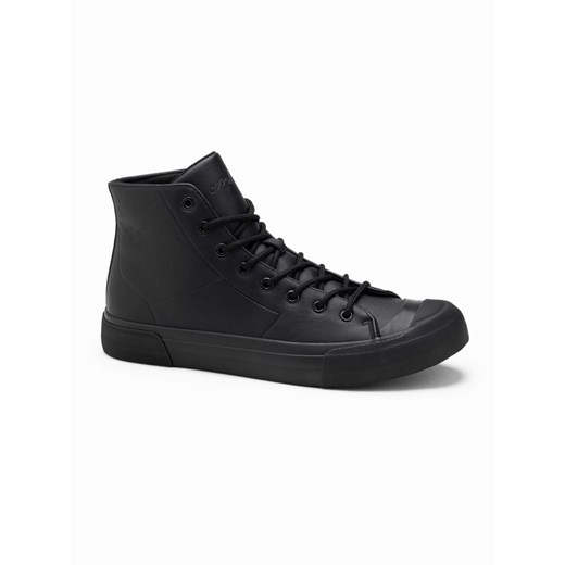 Wysokie buty trampki męskie z gumowym noskiem – czarne V6 OM-FOSH-0138 ze sklepu ombre w kategorii Trampki męskie - zdjęcie 176289034