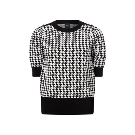 BOSS Damski sweter z krótkim rękawem - Fantilina Kobiety Sztuczne włókno czarny wzorzysty ze sklepu vangraaf w kategorii Swetry damskie - zdjęcie 176289482
