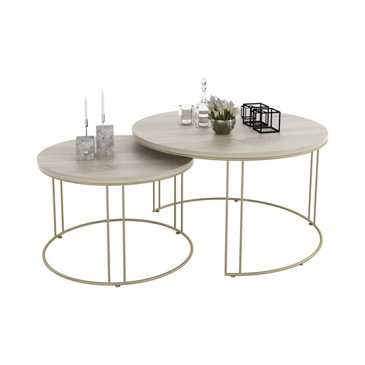 Nowoczesny komplet stolików kawowych złoty + dąb sonoma C0-L73 ze sklepu Edinos.pl w kategorii Stoliki kawowe - zdjęcie 176289682