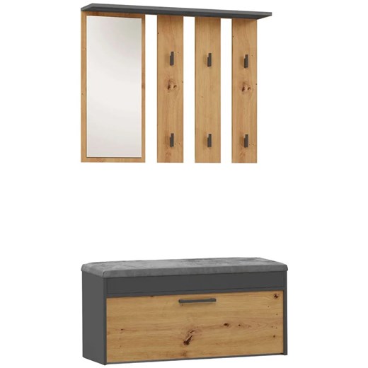 Garderoba z lustrem na korytarz dąb artisan + antracyt S3-T33 ze sklepu Edinos.pl w kategorii Zestawy mebli do przedpokoju - zdjęcie 176289712