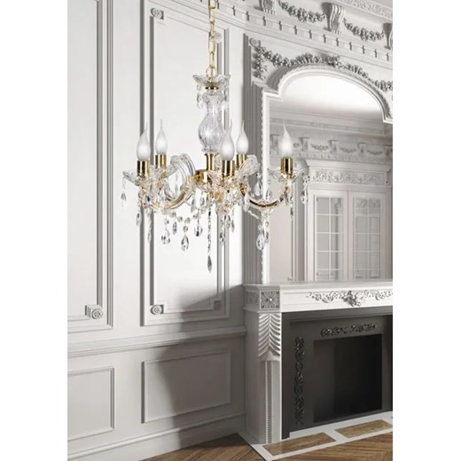 Złoty żyrandol kryształowy pięcioramienny - Z004-Perlos Lumes One Size okazja Edinos.pl