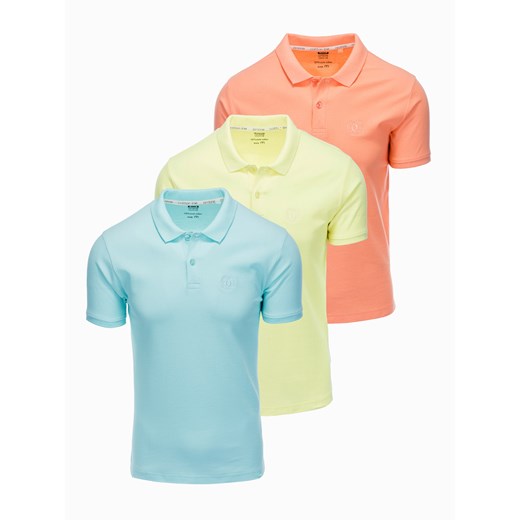 Zestaw koszulek męskich polo z dzianiny pique 3-pak - mix V14 Z28 L ombre