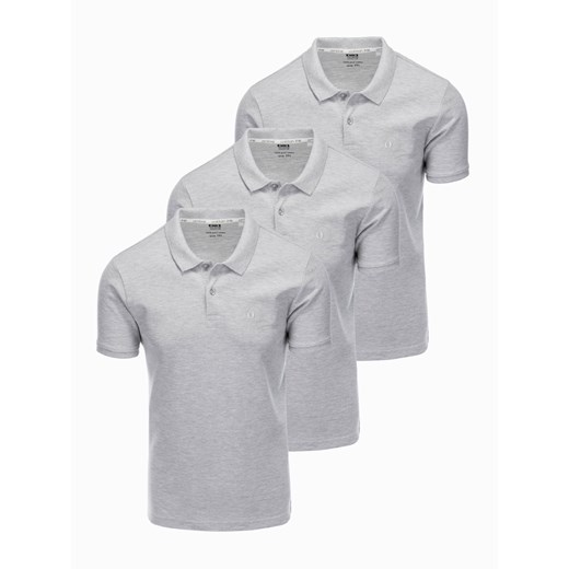 Zestaw koszulek bawełnianych polo 3-pak - szare V11 Z28 ze sklepu ombre w kategorii T-shirty męskie - zdjęcie 176291603