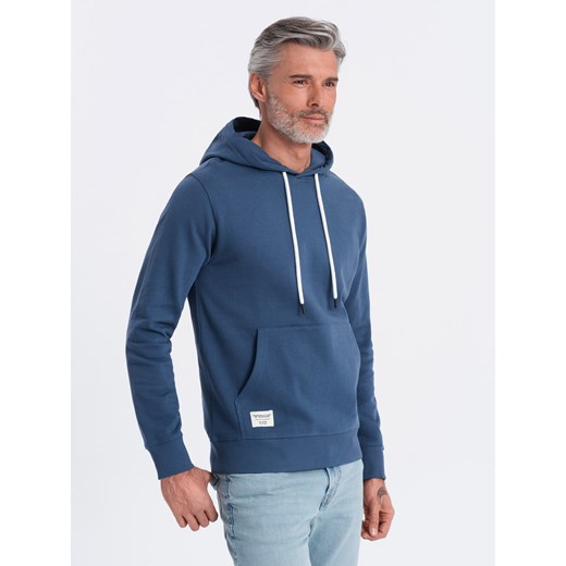 Bluza męska dresowa kangurka z kapturem - granatowa V4 OM-SSBN-0177 ze sklepu ombre w kategorii Bluzy męskie - zdjęcie 176297652
