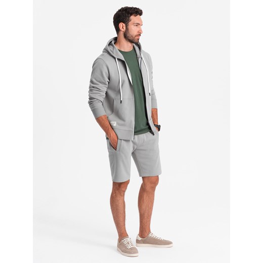Dresowy męski komplet bluza rozpinana + szorty – szary V8 Z76 ze sklepu ombre w kategorii Bluzy męskie - zdjęcie 176297664