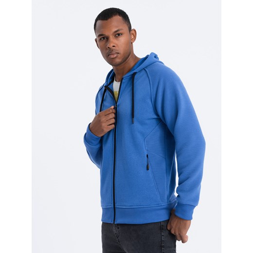Bluza męska rozpinana z kapturem - niebieska V8 OM-SSZP-0124 ze sklepu ombre w kategorii Bluzy męskie - zdjęcie 176297903