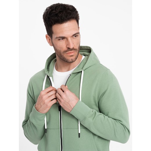 Bluza męska dresowa BASIC rozpinana z kapturem - zielona V3 OM-SSBZ-0178 L ombre