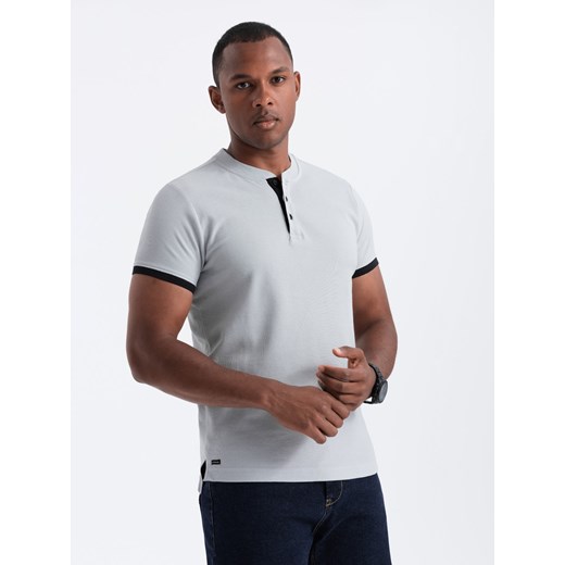 Męska koszulka polo bez kołnierzyka - jasnoszara V10 OM-TSCT-0156 ze sklepu ombre w kategorii T-shirty męskie - zdjęcie 176298303