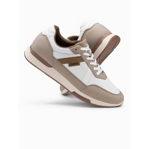 Męskie buty sneakersy z siateczką mesh - piaskowe V1 OM-FOSL-0153 ze sklepu ombre w kategorii Buty sportowe męskie - zdjęcie 176298334