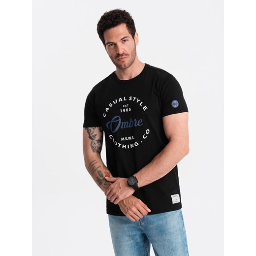 T-shirt męski z nadrukiem Ombre Casual Style – czarny V2 OM-TSPT-0144 XL ombre