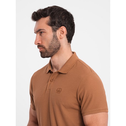 Męska koszulka polo jednokolorowa BASIC z dzianiny pique - brązowa V23 L ombre