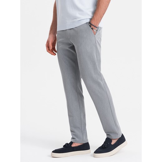 Eleganckie męskie spodnie chino SLIM FIT - jasnoszare V1 OM-PACP-0191 ze sklepu ombre w kategorii Spodnie męskie - zdjęcie 176299674