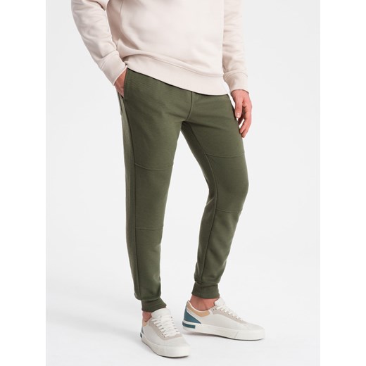 Spodnie dresowe męskie z tkaniny ottoman - ciemnooliwkowe V3 OM-PASK-0129 XXL ombre okazja