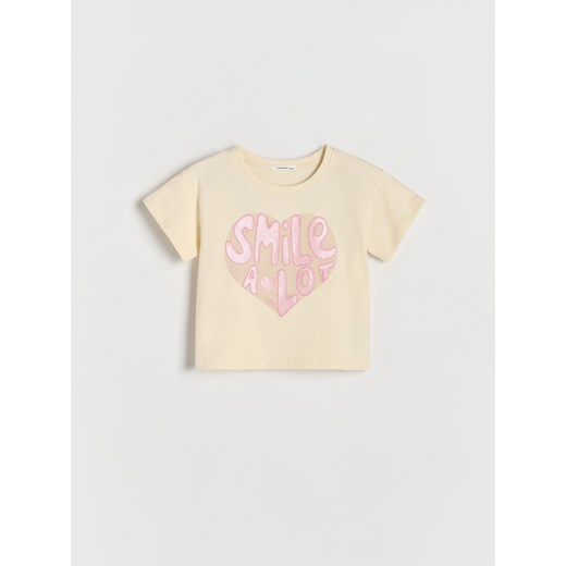 Reserved - T-shirt z nadrukiem - kremowy Reserved 110 (4-5 lat) Reserved
