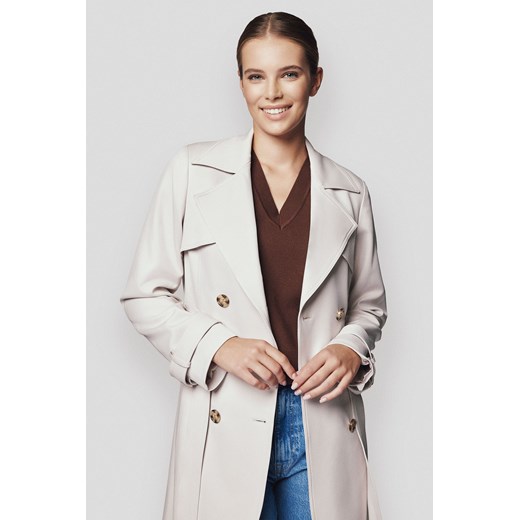 Trencz Kremowy Damski Dwurzędowy z Paskiem Twila ze sklepu Lancerto S.A. w kategorii Kurtki i płaszcze damskie - zdjęcie 176300412