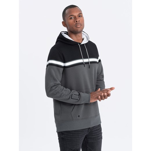 Bluza męska z kapturem trzykolorowa - szara V2 OM-SSNZ-22FW-014 XL ombre okazja