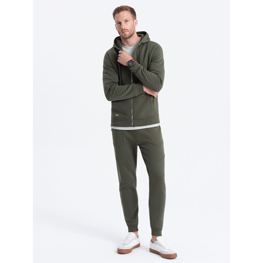 Komplet męski dresowy bluza rozpinana + spodnie - oliwkowy V2 Z63 S ombre
