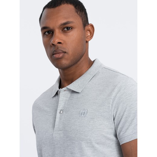 Koszulka męska polo z dzianiny pique - szary melanż V20 S1374 ze sklepu ombre w kategorii T-shirty męskie - zdjęcie 176301200