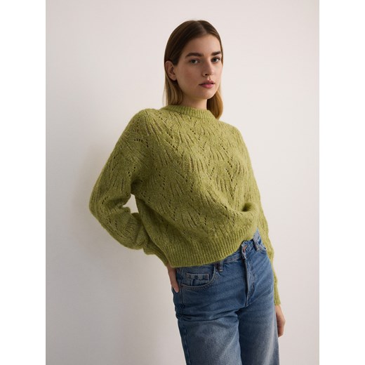 Reserved - Sweter z wełną - oliwkowy Reserved M Reserved