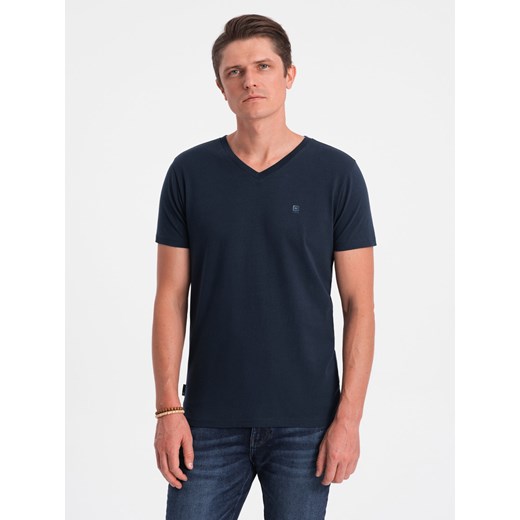 T-shirt męski V-NECK z elastanem - granatowy V2 OM-TSCT-0106 ze sklepu ombre w kategorii T-shirty męskie - zdjęcie 176302322