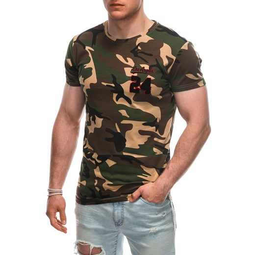 T-shirt męski z nadrukiem 1926S - brązowy ze sklepu Edoti w kategorii T-shirty męskie - zdjęcie 176304074