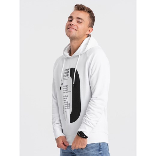 Męska bluza z nadrukiem HOODIE - biała V1 OM-SSPS-0152 ze sklepu ombre w kategorii Bluzy męskie - zdjęcie 176304221