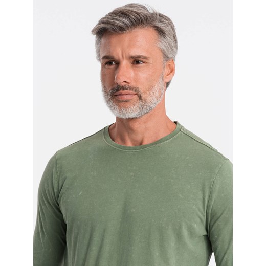 Longsleeve męski bez nadruku - oliwkowy V2 L131 ze sklepu ombre w kategorii T-shirty męskie - zdjęcie 176304314