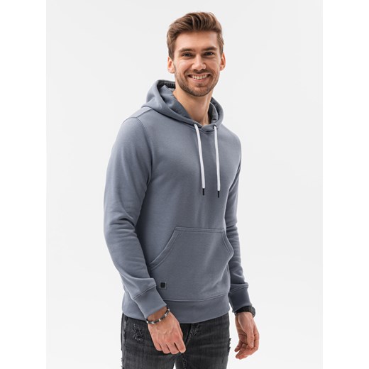 Bluza męska z kapturem BASIC - jeansowa V15 OM-SSBN-0120 ze sklepu ombre w kategorii Bluzy męskie - zdjęcie 176304360