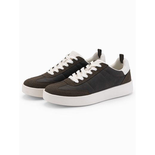 Oldschoolowe sneakersy męskie na grubej podeszwie – ciemnobrązowe V3 OM-FOSL-0170 ze sklepu ombre w kategorii Trampki męskie - zdjęcie 176304373