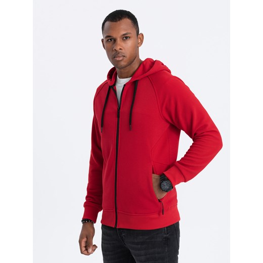 Bluza męska rozpinana z kapturem - czerwona V6 OM-SSZP-0124 ze sklepu ombre w kategorii Bluzy męskie - zdjęcie 176304403