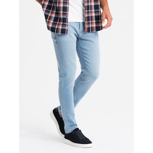 Dopasowane jeansowe spodnie męskie SLIM FIT z elastanem – błękitne V3 OM-PADP-0214 ze sklepu ombre w kategorii Jeansy męskie - zdjęcie 176304423