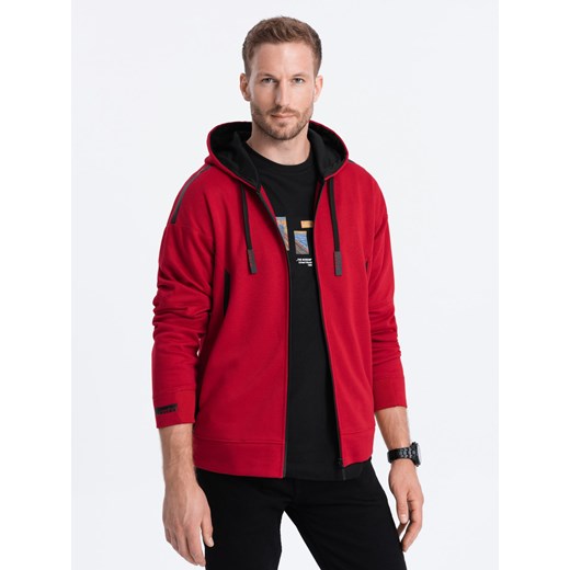 Bluza męska rozpinana z kapturem - czerwona V4 OM-SSZP-22FW-006 ze sklepu ombre w kategorii Bluzy męskie - zdjęcie 176304513