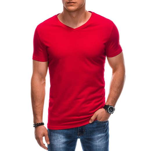 T-shirt męski basic V-neck EM-TSBS-0101 - czerwony V6 ze sklepu Edoti w kategorii T-shirty męskie - zdjęcie 176306190