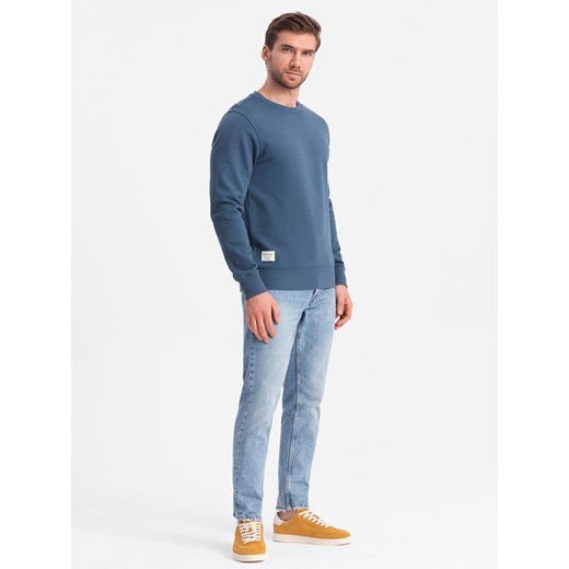 Męska bluza dresowa BASIC z okrągłym dekoltem - granatowa V4 OM-SSBN-0175 ze sklepu ombre w kategorii Bluzy męskie - zdjęcie 176306520