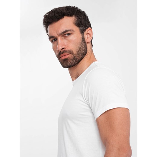 Męski klasyczny bawełniany T-shirt BASIC - biały V4 OM-TSBS-0146 ze sklepu ombre w kategorii T-shirty męskie - zdjęcie 176306614