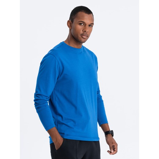 Męski longsleeve  BASIC z okrągłym dekoltem - niebieski V9 OM-LSBL-0106 ze sklepu ombre w kategorii T-shirty męskie - zdjęcie 176306641
