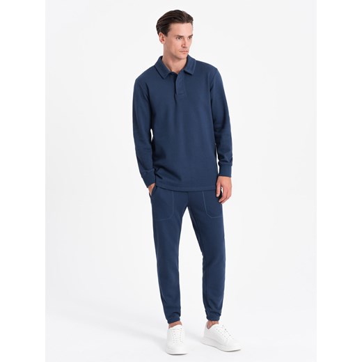 Komplet męski dresowy bluza z kołnierzem polo + spodnie - granatowy V5 Z71 ze sklepu ombre w kategorii Dresy męskie - zdjęcie 176306644