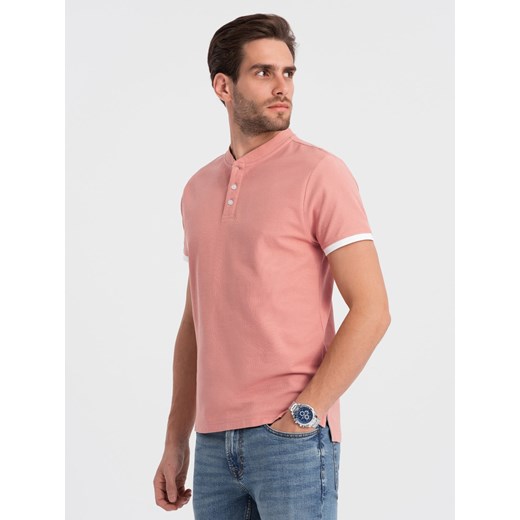 Męska koszulka polo bez kołnierzyka - różowa V7 OM-TSCT-0156 ze sklepu ombre w kategorii T-shirty męskie - zdjęcie 176306893