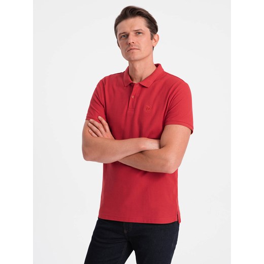 Koszulka męska polo z dzianiny pique - ciemnoczerwony V14 S1374 ze sklepu ombre w kategorii T-shirty męskie - zdjęcie 176307212