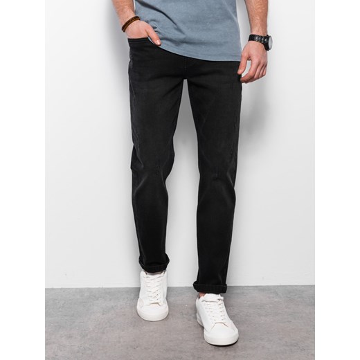 Spodnie męskie jeansowe z przetarciami REGULAR FIT - czarne V2 OM-PADP-0102 M ombre