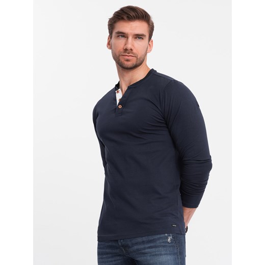 Longsleeve męski z guzikami przy dekolcie - granatowy V3 OM-LSCL-0107 S ombre