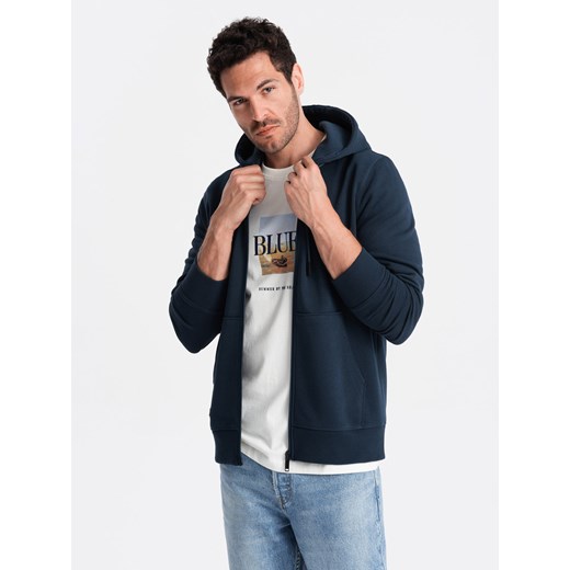 Rozpinana męska bluza dresowa BASIC – granatowa V1 OM-SSBZ-0160 ze sklepu ombre w kategorii Bluzy męskie - zdjęcie 176307643