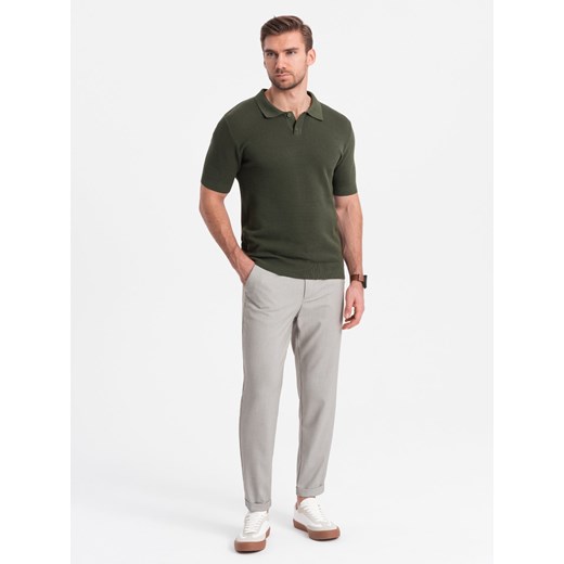 Spodnie męskie chino z gumką w pasie SLIM FIT - jasnoszare V1 OM-PACP-0157 ze sklepu ombre w kategorii Spodnie męskie - zdjęcie 176307691