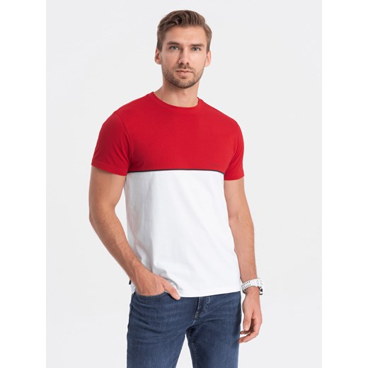 T-shirt męski bawełniany dwukolorowy - czerwono-biały V6 S1619 XL ombre wyprzedaż