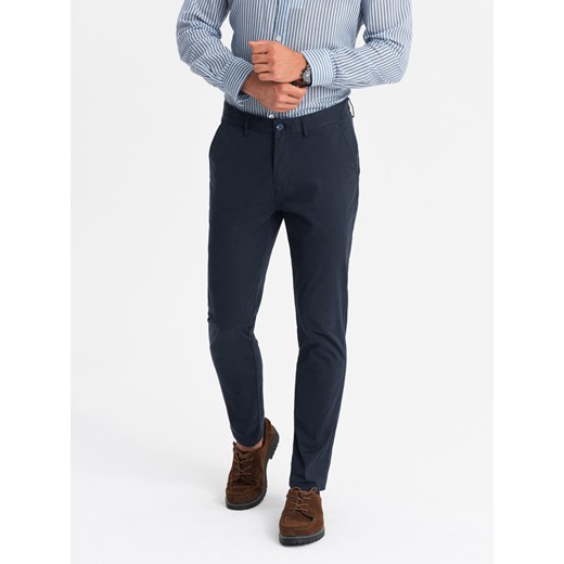 Męskie jednolite spodnie chino SLIM FIT – granatowe V4 OM-PACP-0183 ze sklepu ombre w kategorii Spodnie męskie - zdjęcie 176307754