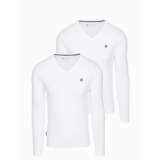 Zestaw męskich longsleeve'ów SLIM FIT z dekoltem typu V i logotypem 2-pak – biały V2 Z87 ze sklepu ombre w kategorii T-shirty męskie - zdjęcie 176307824