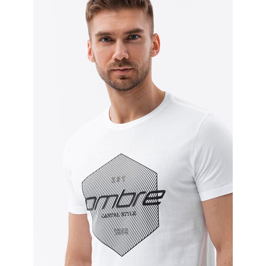 T-shirt męski bawełniany z nadrukiem - biały V1 S1753 ze sklepu ombre w kategorii T-shirty męskie - zdjęcie 176308383