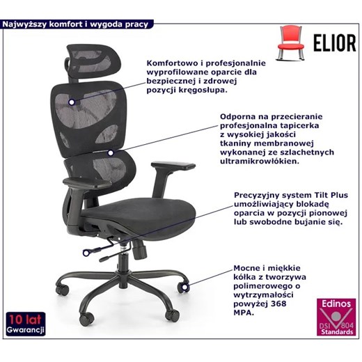 Czarny nowoczesny fotel obrotowy - Xylon Elior One Size Edinos.pl